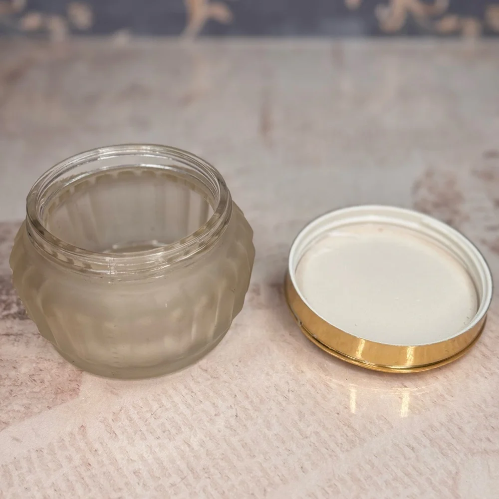 Vintage Estée Lauder Re-Nutriv Frosted Glass Vanity Powder Jar Gold Lid